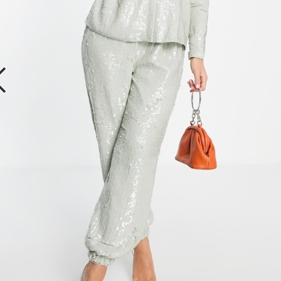 ASOS EDITION sequin jogger in sage green - Picture 2 of 6